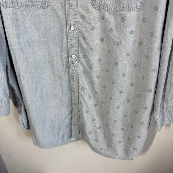 Lucky Brand Ditsy Boyfriend Shirt Womens XL Hemp Blend Denim Button Up Relaxed - Picture 4 of 11